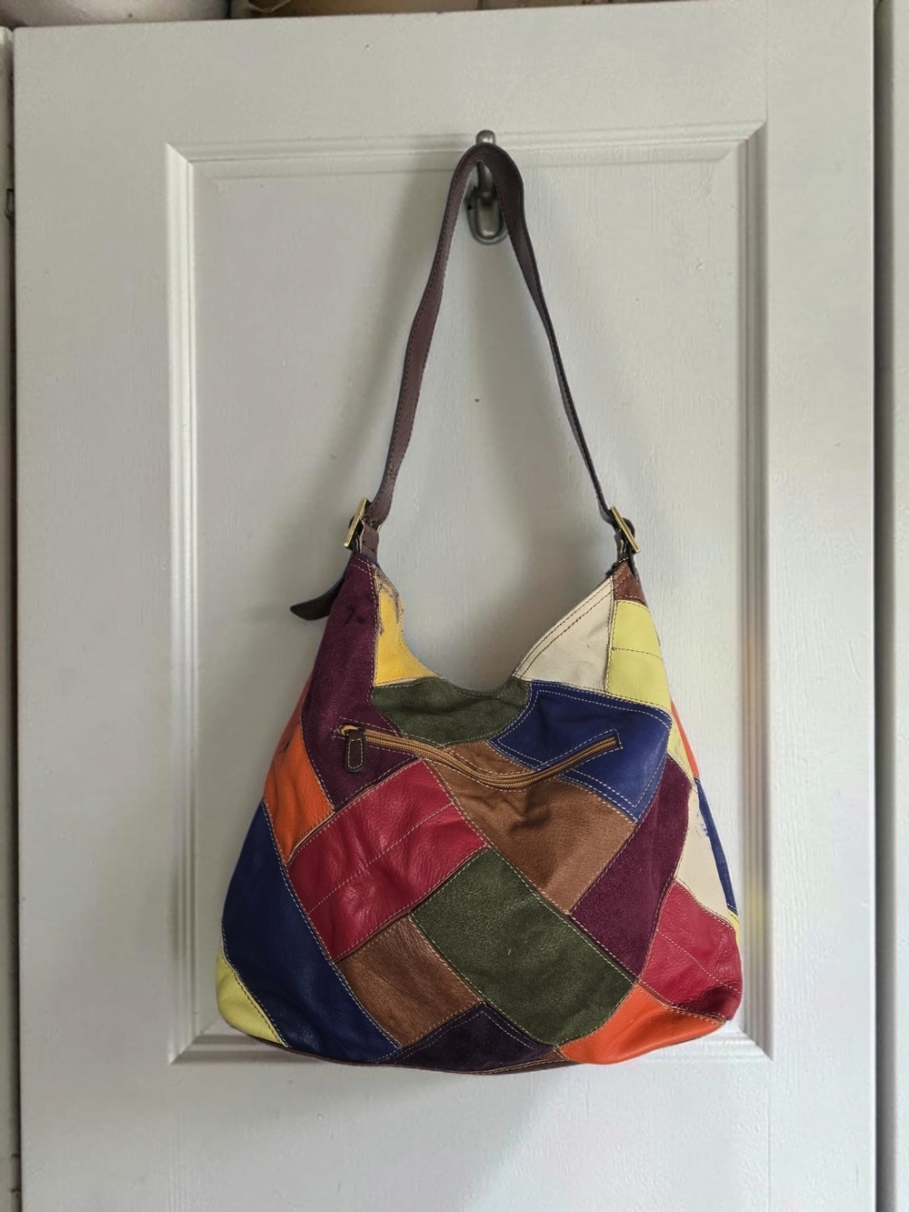 St Johns Bay Patchwork Leather Hobo Bag Shoulder Multicolor Suede Slouchy Purse